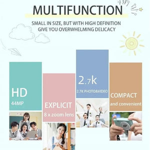 Planet Gates Silver Digital Camera Autofocus Camera for Kids Toys Camcorder with 8x Zoom Compact Cameras 1080P Cameras for Beginner Photography