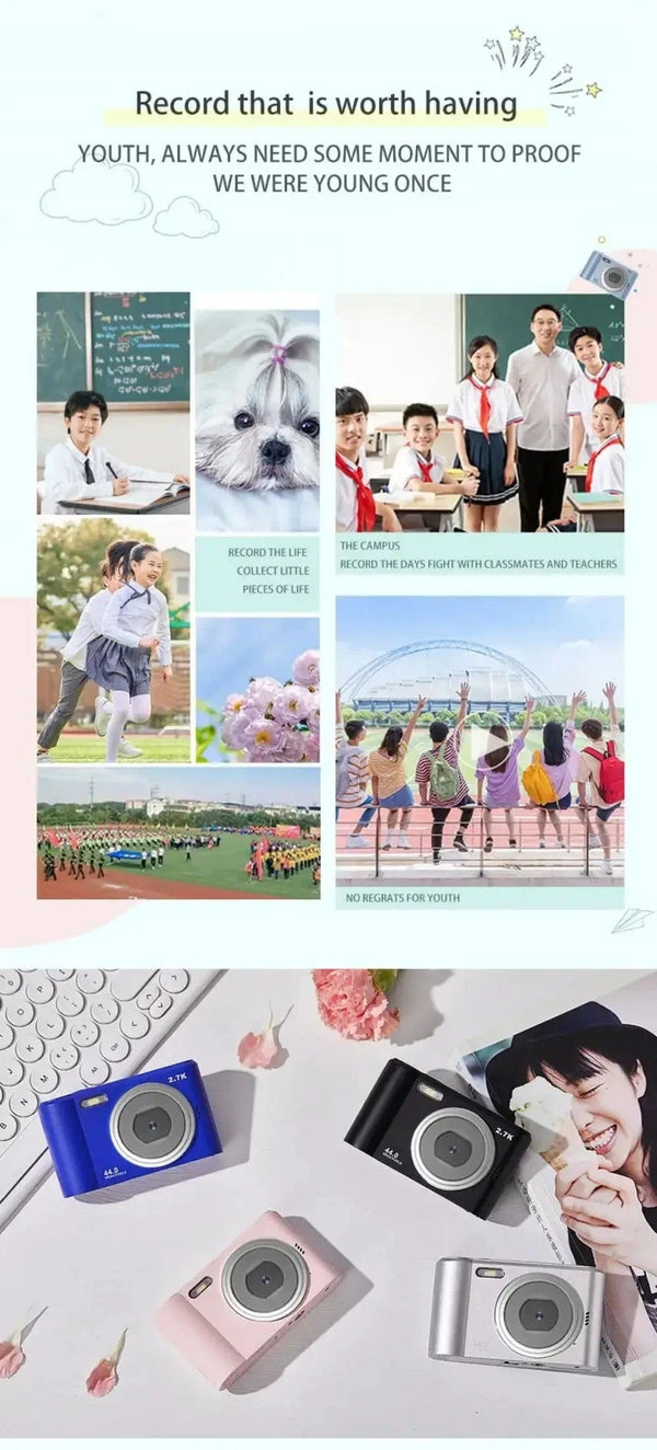 Planet Gates Silver Digital Camera Autofocus Camera for Kids Toys Camcorder with 8x Zoom Compact Cameras 1080P Cameras for Beginner Photography