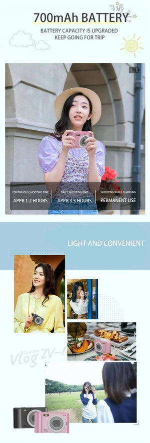 Planet Gates Silver Digital Camera Autofocus Camera for Kids Toys Camcorder with 8x Zoom Compact Cameras 1080P Cameras for Beginner Photography