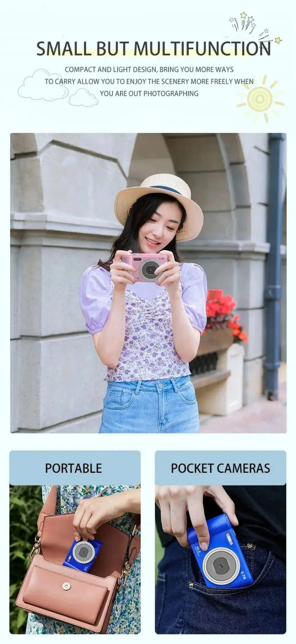 Planet Gates Silver Digital Camera Autofocus Camera for Kids Toys Camcorder with 8x Zoom Compact Cameras 1080P Cameras for Beginner Photography