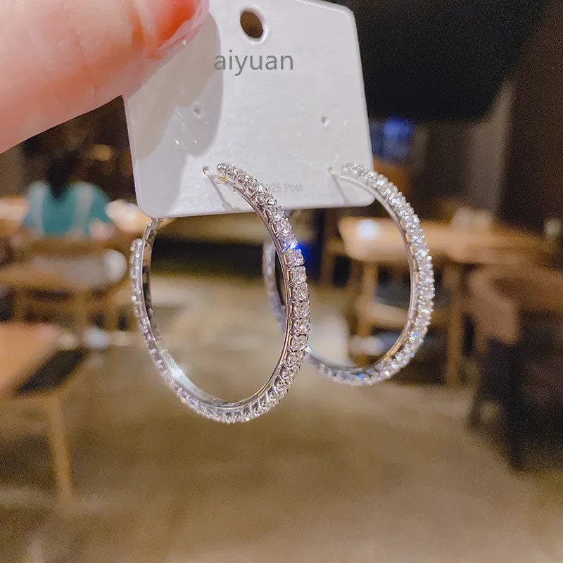Planet Gates Silver Fashion Rhinestone Crystal Hoop Earrings for Women Fashion Accessories Valentine's Day Anniversary Gift Jewelry Pendientes Mujer