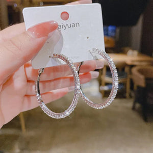 Planet Gates Silver Fashion Rhinestone Crystal Hoop Earrings for Women Fashion Accessories Valentine's Day Anniversary Gift Jewelry Pendientes Mujer