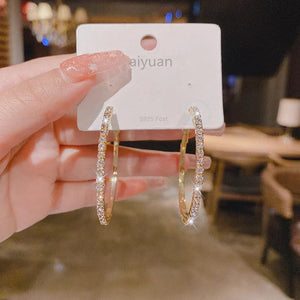 Planet Gates Silver Fashion Rhinestone Crystal Hoop Earrings for Women Fashion Accessories Valentine's Day Anniversary Gift Jewelry Pendientes Mujer