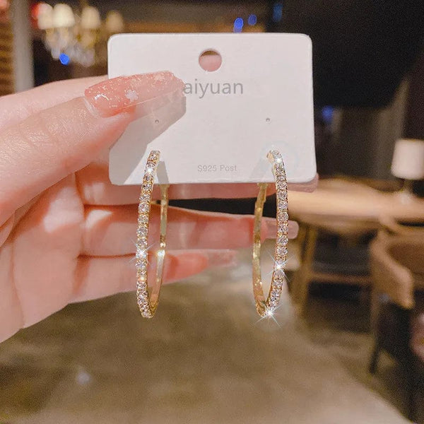 Planet Gates Silver Fashion Rhinestone Crystal Hoop Earrings for Women Fashion Accessories Valentine's Day Anniversary Gift Jewelry Pendientes Mujer