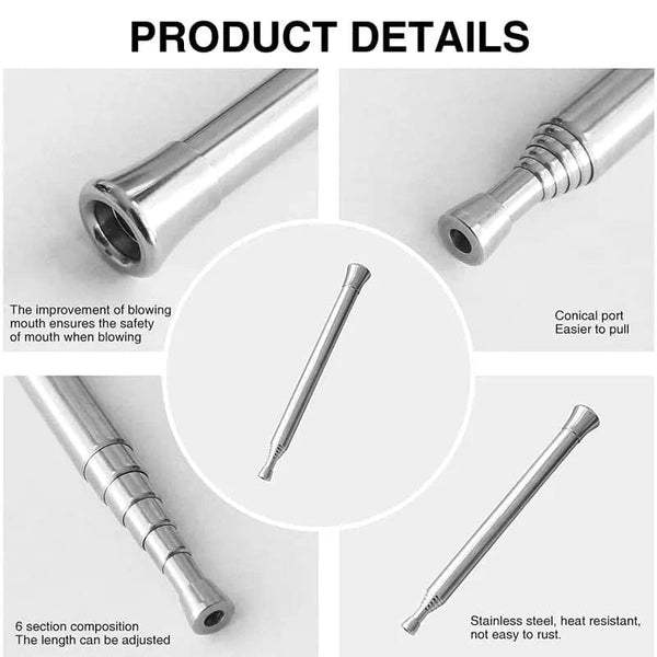 Planet Gates Silver Fire Blow Pipe Telescopic Camping Blow Fire Tube Blower Stainless Steel Pipe Campfire Tool for Outdoor Picnic BBQ Fireplace