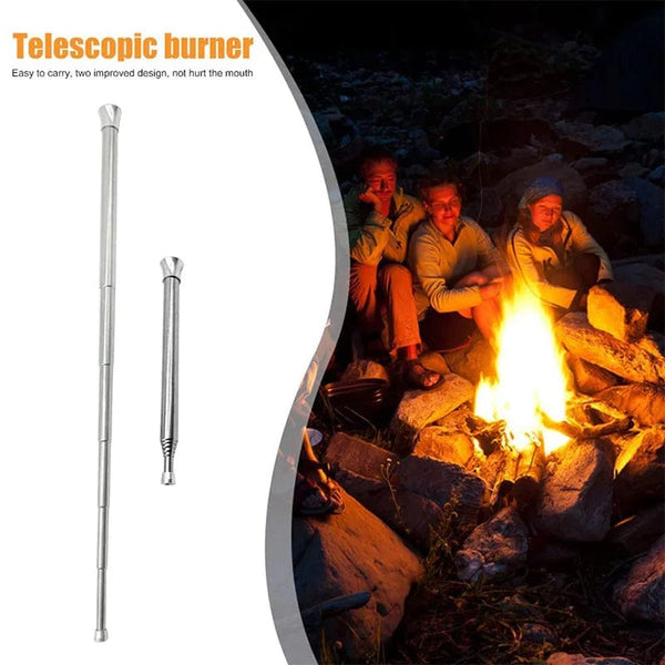 Planet Gates Silver Fire Blow Pipe Telescopic Camping Blow Fire Tube Blower Stainless Steel Pipe Campfire Tool for Outdoor Picnic BBQ Fireplace