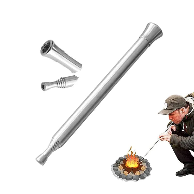 Planet Gates Silver Fire Blow Pipe Telescopic Camping Blow Fire Tube Blower Stainless Steel Pipe Campfire Tool for Outdoor Picnic BBQ Fireplace
