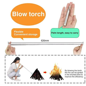 Planet Gates Silver Fire Blow Pipe Telescopic Camping Blow Fire Tube Blower Stainless Steel Pipe Campfire Tool for Outdoor Picnic BBQ Fireplace