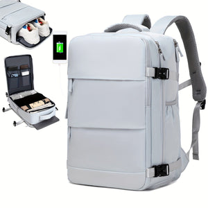 Planet Gates Silver Gray Men's Travel Backpack, Waterproof Computer Backpack, With Shoe Compartment, Computer Carry-on Backpack