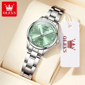 Planet Gates Silver Green / CHINA / Yes OLEVS 3668 Womens Watch Original Fashion Waterproof Luminous Stainless Steel Quartz Watch  Automatic Date Ladies Watches Box