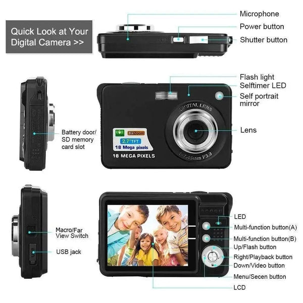 Planet Gates Silver HD Digital Camera With LCD Screen Child Cameras Outdoor Anti-Shake Instant Photo Camera Rechargeable Photography Camcorder
