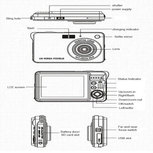 Planet Gates Silver HD Digital Camera With LCD Screen Child Cameras Outdoor Anti-Shake Instant Photo Camera Rechargeable Photography Camcorder