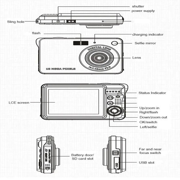 Planet Gates Silver HD Digital Camera With LCD Screen Child Cameras Outdoor Anti-Shake Instant Photo Camera Rechargeable Photography Camcorder