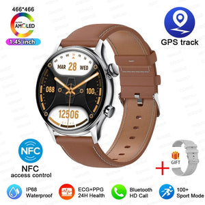 Planet Gates Silver Leather / Perfect woman watch For XIAOMI HD Bluetooth Call Watch 2024 ECG Smart Watch Women AMOLED 466*466 HD Display Clock Sports IP68 Waterproof Smartwatch