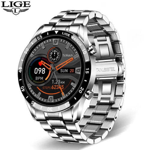 Planet Gates silver LIGE 2024 Smart Watch Men Full Circle Touch Screen Bluetooth Call Men Smartwatch Waterproof Sport Activity Fitness Watch+Box