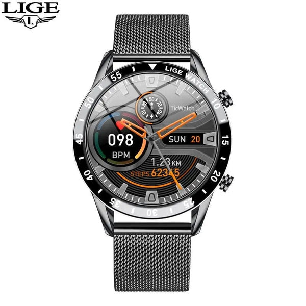 Planet Gates silver LIGE 2024 Smart Watch Men Full Circle Touch Screen Bluetooth Call Men Smartwatch Waterproof Sport Activity Fitness Watch+Box