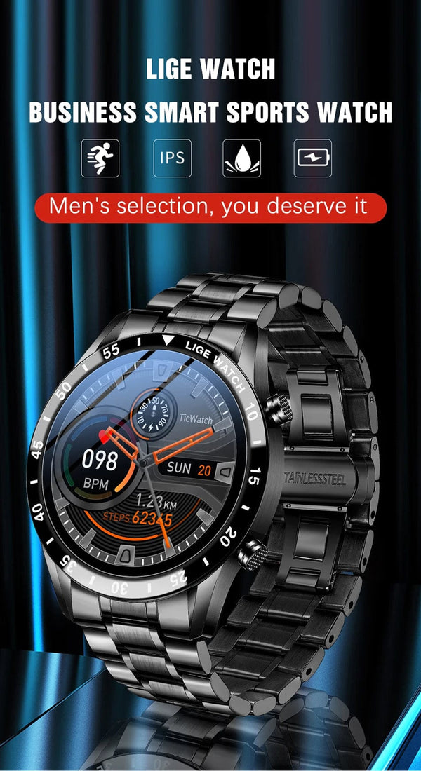 Planet Gates silver LIGE 2024 Smart Watch Men Full Circle Touch Screen Bluetooth Call Men Smartwatch Waterproof Sport Activity Fitness Watch+Box