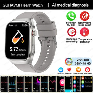 Planet Gates Silver / Medical grade 2024 New Uric Acid Blood Fat Smartwatch ECG Blood Glucose Heart Rate Blood Pressure Health Monitoring Smart Watch For HUAWEI IOS