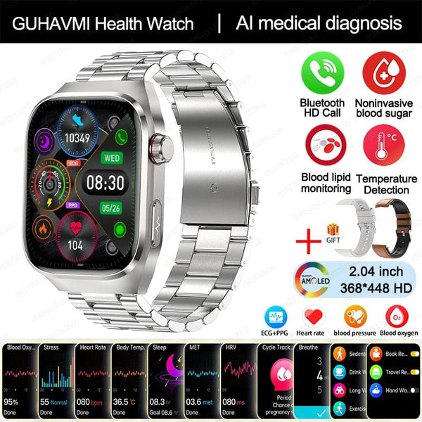 Planet Gates Silver / Medical grade For HUAWEI Xiaomi New Uric Acid Blood Fat Smartwatch ECG Blood Glucose Heart Rate Blood Pressure Health Monitoring Smart Watch