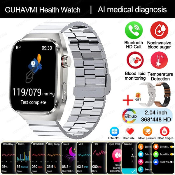 Planet Gates Silver / Medical grade For HUAWEI Xiaomi New Uric Acid Blood Fat Smartwatch ECG Blood Glucose Heart Rate Blood Pressure Health Monitoring Smart Watch