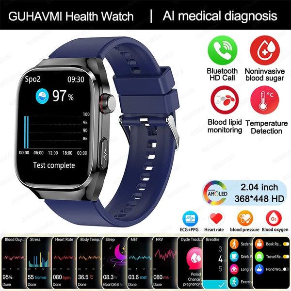 Planet Gates Silver / Medical grade For HUAWEI Xiaomi New Uric Acid Blood Fat Smartwatch ECG Blood Glucose Heart Rate Blood Pressure Health Monitoring Smart Watch
