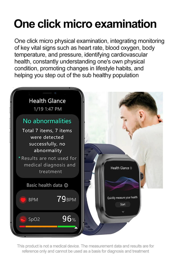 Planet Gates Silver / Medical grade For HUAWEI Xiaomi New Uric Acid Blood Fat Smartwatch ECG Blood Glucose Heart Rate Blood Pressure Health Monitoring Smart Watch