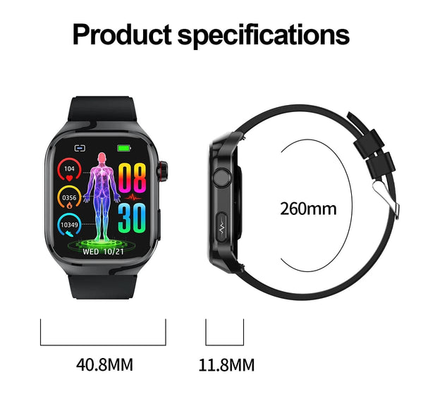 Planet Gates Silver / Medical grade For HUAWEI Xiaomi New Uric Acid Blood Fat Smartwatch ECG Blood Glucose Heart Rate Blood Pressure Health Monitoring Smart Watch