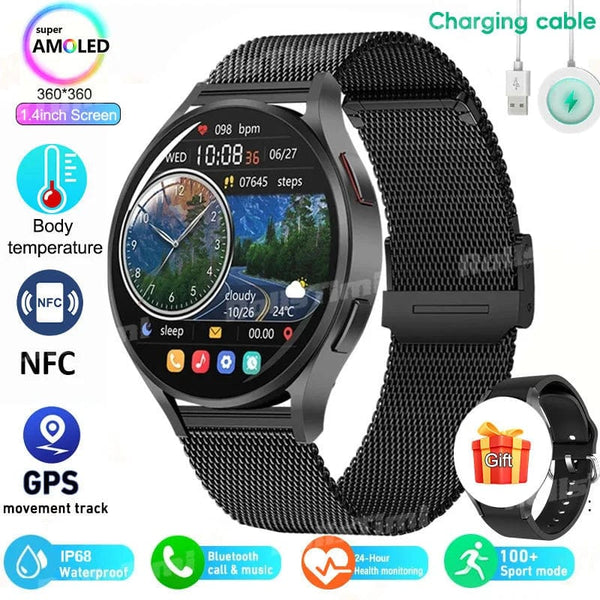 Planet Gates Silver Mesh belt 2024 New Smart Watch 24H Heart rate Health Monitor NFC GPS Tracker IP68 Sport Watch Men Women For Galaxy Watch 6 Smart watches