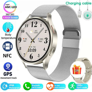 Planet Gates Silver Mesh belt 2024 New Smart Watch 24H Heart rate Health Monitor NFC GPS Tracker IP68 Sport Watch Men Women For Galaxy Watch 6 Smart watches