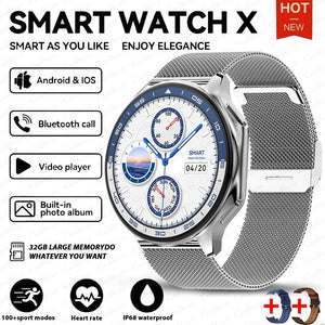 Planet Gates Silver mesh belt / L 2024 New For HUAWEI IOS Watch X High-End Business Watch 32G Large Memory Album Smartwatch Men Sports Fitness Waterproof Bracelet