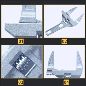 Planet Gates Silver Mini Adjustable Bathroom Adjustable Wrench Strong Clamping Large Open End Multifunctional Aluminum Spanner Bathroom Repair Tool