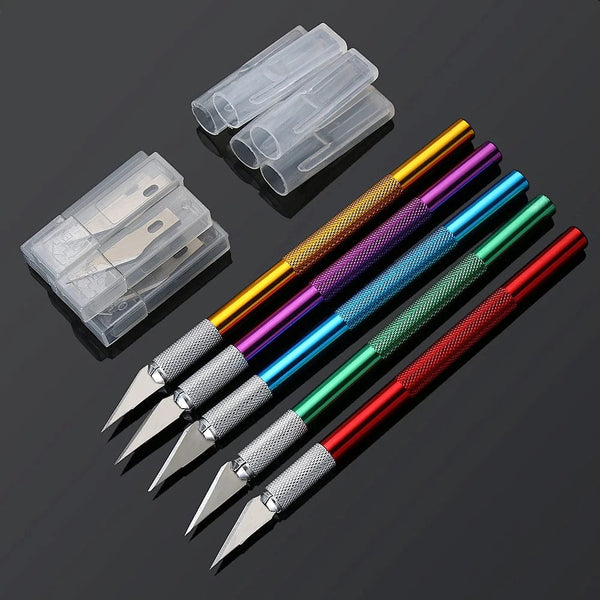 Planet Gates silver Multi-color Engraving Cutter With 6pcs Blade Non-slip Knife Metal Scalpel DIY Sculpture Carving Crafts Pastry Tools Accessories