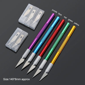 Planet Gates silver Multi-color Engraving Cutter With 6pcs Blade Non-slip Knife Metal Scalpel DIY Sculpture Carving Crafts Pastry Tools Accessories