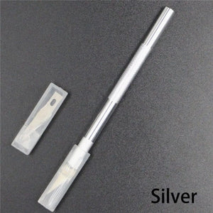 Planet Gates silver Multi-color Engraving Cutter With 6pcs Blade Non-slip Knife Metal Scalpel DIY Sculpture Carving Crafts Pastry Tools Accessories