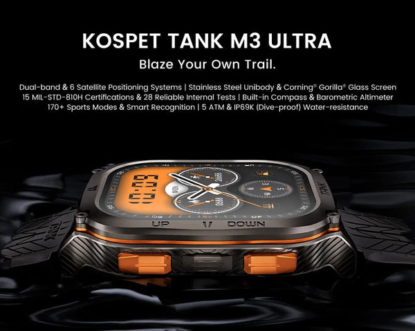 Planet Gates Silver n Film / CHINA 2024 Original KOSPET TANK M3 Ultra GPS Smart Watches For Men Women Smartwatch AOD Electronic Military Rugged Waterproof Watch