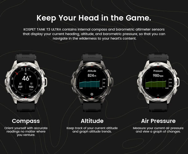 Planet Gates Silver n Film / CHINA 2024 Original KOSPET TANK T3 Ultra GPS Smartwatch Mens Rugged Smart Watches Women Military Electronic Waterproof Digital Watch