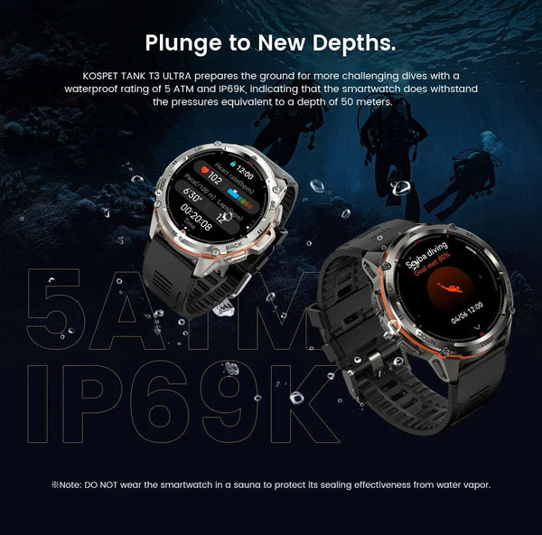 Planet Gates Silver n Film / CHINA 2024 Original KOSPET TANK T3 Ultra GPS Smartwatch Mens Rugged Smart Watches Women Military Electronic Waterproof Digital Watch