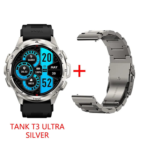 Planet Gates silver n strap / CHINA 2024 Original KOSPET TANK T3 Ultra GPS Smart Watch Men Smartwatch 470mAh Digital Fitness AMOLED AOD Bluetooth Electronic Watches