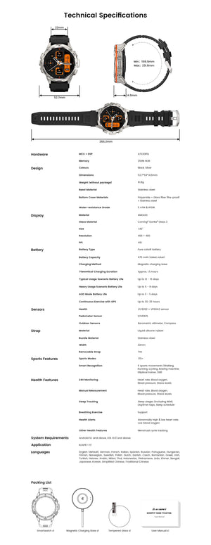 Planet Gates silver n strap / CHINA 2024 Original KOSPET TANK T3 Ultra GPS Smart Watch Men Smartwatch 470mAh Digital Fitness AMOLED AOD Bluetooth Electronic Watches