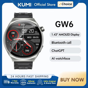 Planet Gates Silver / Official standard KUMI GW6 1.43" AMOLED screen Bluetooth call IP68 Waterproof NFC 100+ Sport Heart Rate Blood Pressure Oxygen Monitor smart watch