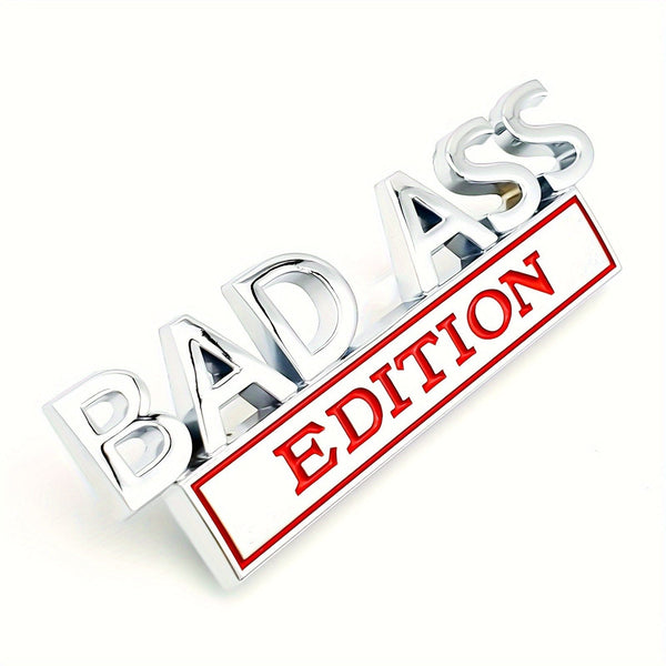 Planet Gates Silver Red 1pc BAD ASS Edition Emblem, 3D Fender Badge Decal Car Sticker Fit Bumper Hood Trunk Door, Universal Exterior Replacement Accessories For Truck SUV