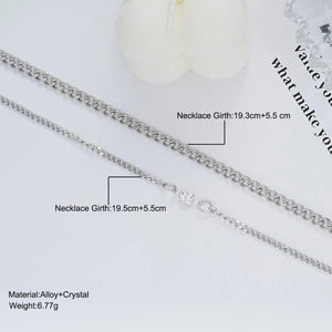 Planet Gates Silver Set 2PCS Simple Fashion Stainless Steel Bracelet Set for Couple Unisex Women Men Lover Crystal Heart Silvery Chain Bracelets Jewelry