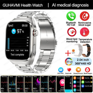 Planet Gates Silver Steel 2A / Medical grade 2024 New Uric Acid Blood Fat Smartwatch ECG Blood Glucose Heart Rate Blood Pressure Health Monitoring Smart Watch For HUAWEI IOS
