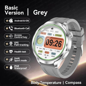 Planet Gates Silver Steel B 2A / 1.85 HD Large Screen 2024 New For HUAWEI Outdoor Sports Smart Watch Men AMOLED Screen NFC GPS Compass Heart rate Waterproof Bluetooth Call SmartWatch
