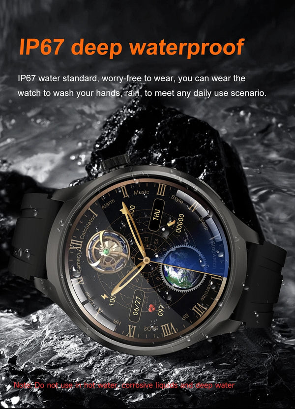 Planet Gates Silver Steel B 2A / 1.85 HD Large Screen 2024 New For HUAWEI Outdoor Sports Smart Watch Men AMOLED Screen NFC GPS Compass Heart rate Waterproof Bluetooth Call SmartWatch