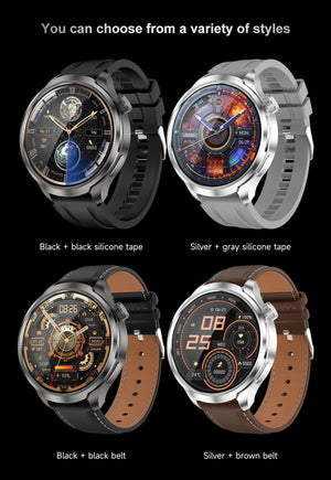 Planet Gates Silver Steel B 2A / 1.85 HD Large Screen 2024 New For HUAWEI Outdoor Sports Smart Watch Men AMOLED Screen NFC GPS Compass Heart rate Waterproof Bluetooth Call SmartWatch