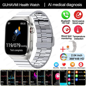 Planet Gates Silver steel B / Medical grade 2024 New Uric Acid Blood Fat Smartwatch ECG Blood Glucose Heart Rate Blood Pressure Health Monitoring Smart Watch For HUAWEI IOS