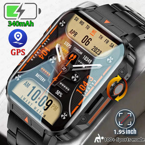 Planet Gates Silver steel belt 2024 New 1.95 Outdoor Military Man Smart Watch Men Bluetooth Call Smartwatch Men For Android IOS IP68 Waterproof Ftiness Watches