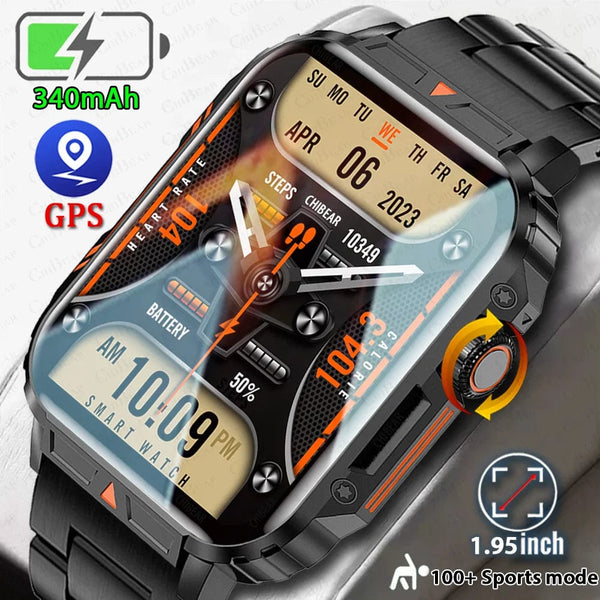 Planet Gates Silver steel belt 2024 New 1.95 Outdoor Military Man Smart Watch Men Bluetooth Call Smartwatch Men For Android IOS IP68 Waterproof Ftiness Watches