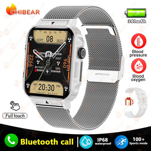 Planet Gates Silver steel belt 2024 New 1.95 Outdoor Military Man Smart Watch Men Bluetooth Call Smartwatch Men For Android IOS IP68 Waterproof Ftiness Watches